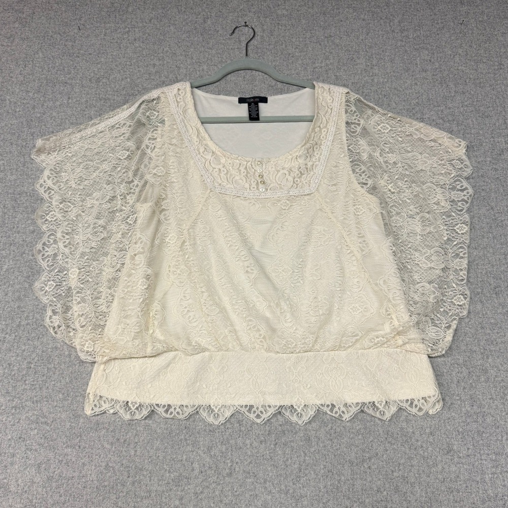 Style & Co | Lace Blouse | XL | Ivory | Sheer Flutter Sleeve Button Detail Top